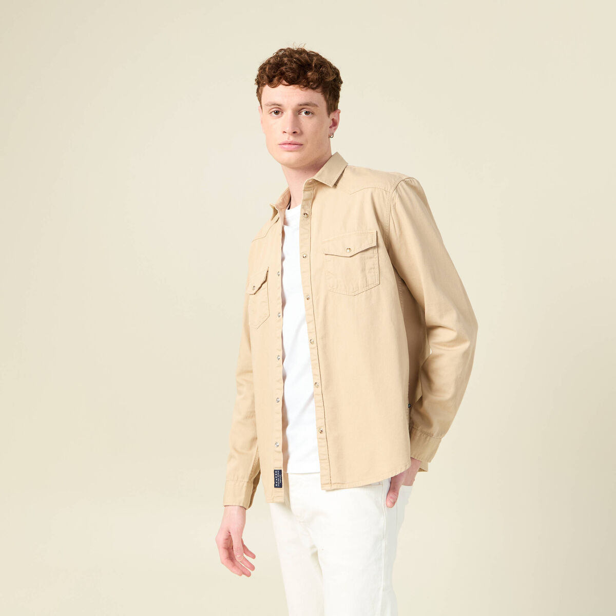 Chemise manches longues beige homme