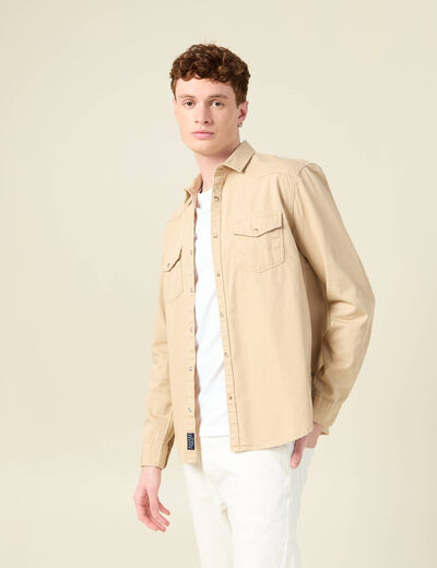 Chemise manches longues beige homme
