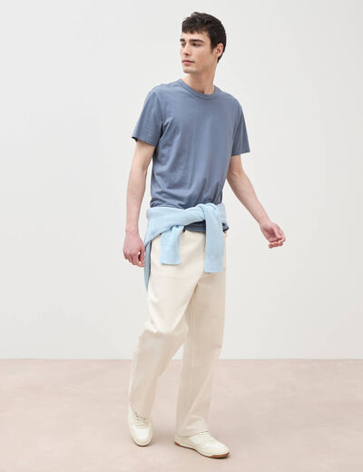 T-shirt en coton manches courtes bleu fonc&eacute; homme