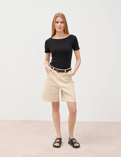 Bermuda large taille haute en jeans denim blanc femme