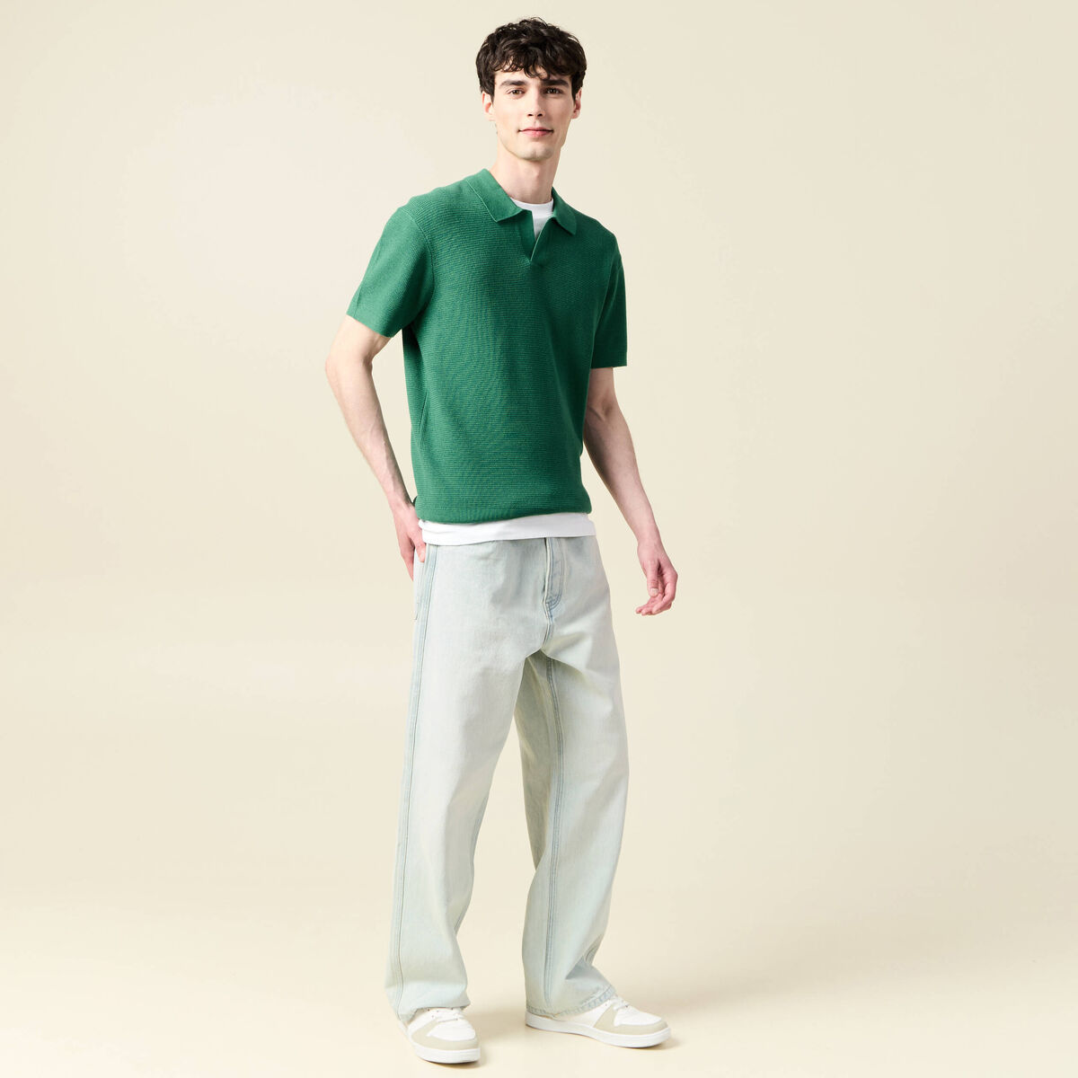 Polo cintré manches courtes vert homme
