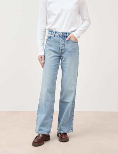 Jeans large taille haute denim baby bleu femme