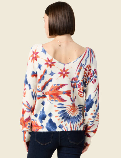 Pull col rond manches longues ecru femme