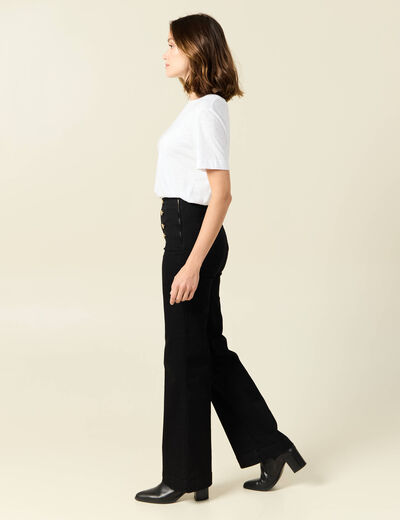 Jeans flare à pont denim noir femme