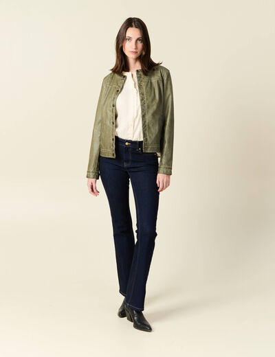 Blouson simili cuir vert kaki femme