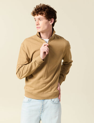 Sweat manches longues en coton beige homme