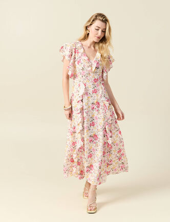 Robe longue évasée blanc femme