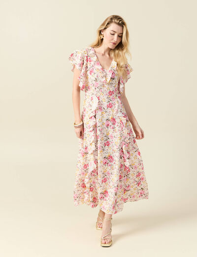 Robe longue évasée blanc femme