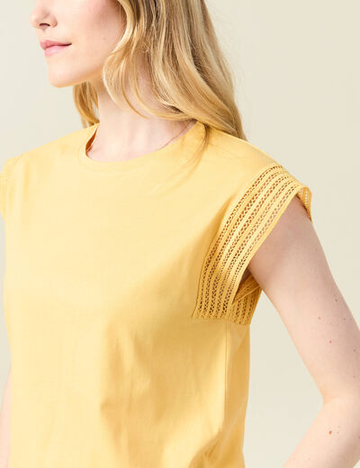 T-shirt manches courtes jaune moutarde femme
