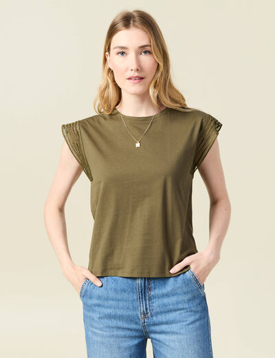 T-shirt manches courtes vert kaki femme