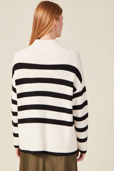 Pull manches longues à boutons ecru femme