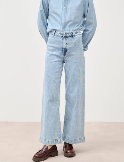 Jeans large taille haute denim bleach femme