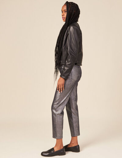 Blouson ajusté simili cuir noir femme