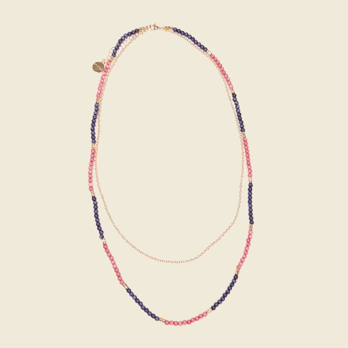 Collier 2 rangs avec perles rose saumon femme