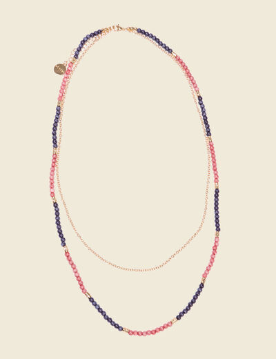 Collier 2 rangs avec perles rose saumon femme
