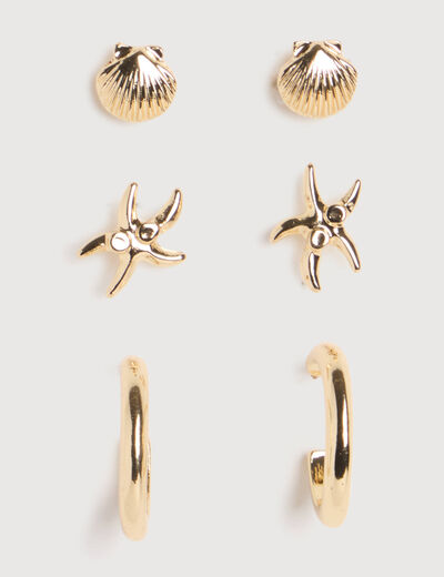 Lot de 3 paires boucles d'oreilles couleur or femme