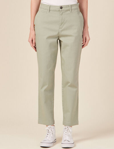 Pantalon chino fluide vert olive femme