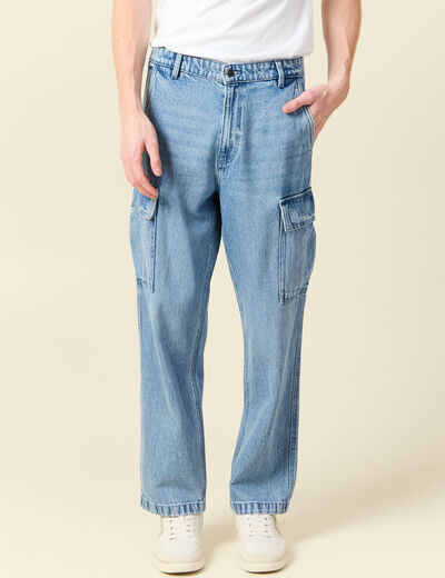 Cargo en coton denim bleach homme