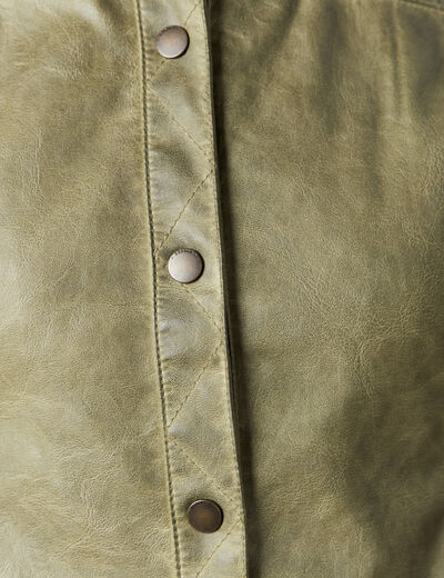 Blouson simili cuir vert kaki femme