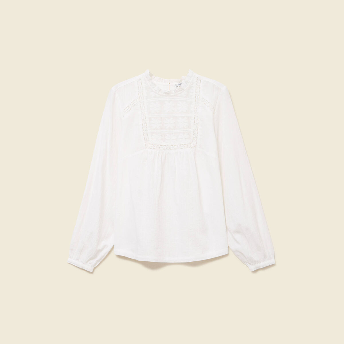 Chemise col montant manches longues ecru femme