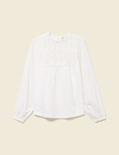 Chemise col montant manches longues ecru femme