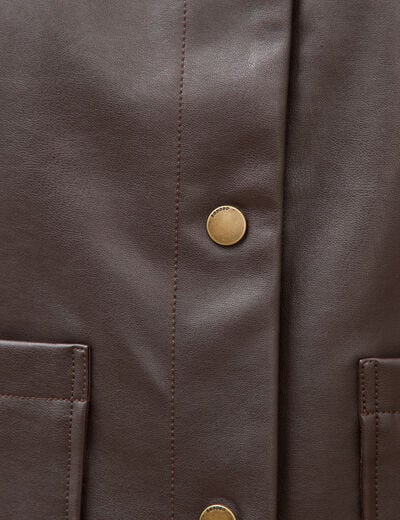 Blouson col sherpa manches longues marron fonc&eacute; femme
