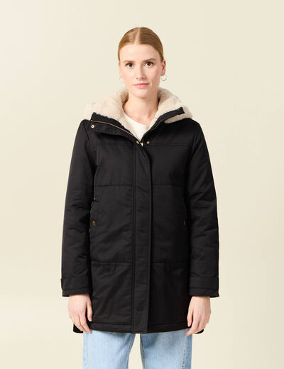 Parka droite à capuche noir femme