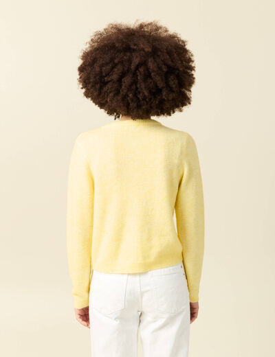 Gilet col rond jaune pastel femme