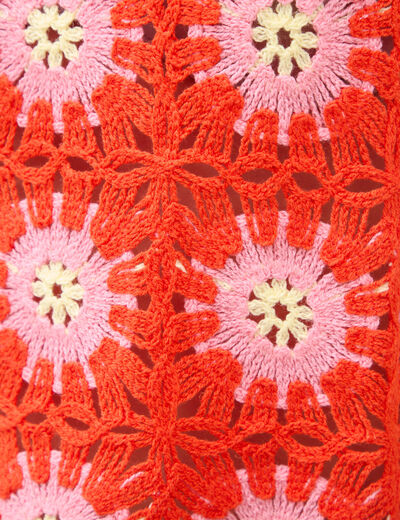 D&eacute;bardeur crochet col rond sans manches orange fonc&eacute; femme
