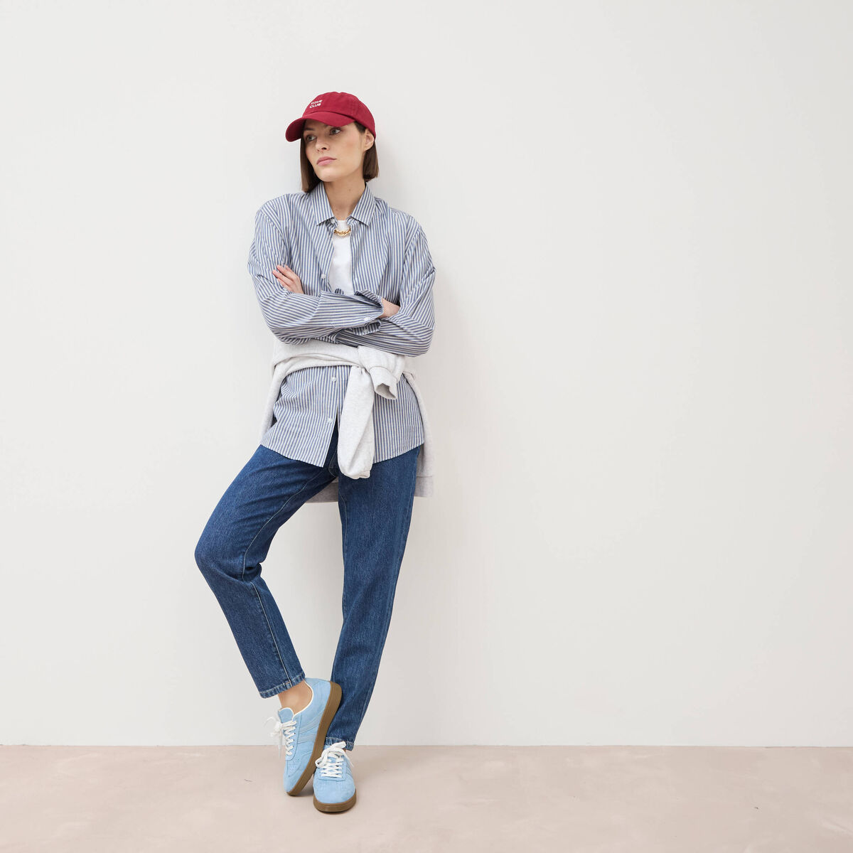 Jeans mom 7/8&egrave;me bleu clair femme