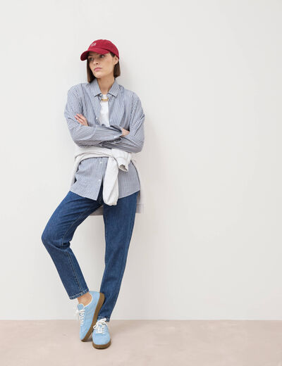 Jeans mom 7/8&egrave;me bleu clair femme