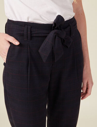 Pantalon carotte ceinturé bleu marine femme