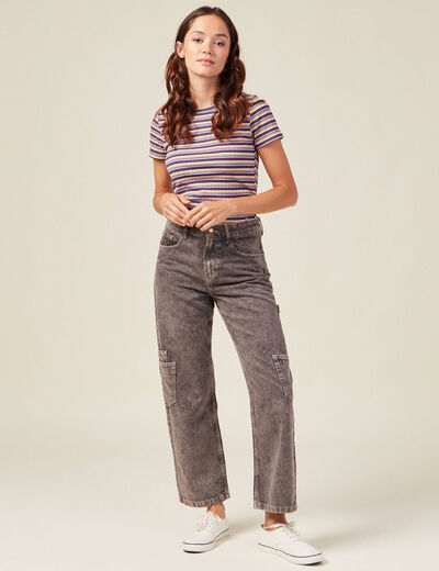 Jeans cargo taille haute noir femme