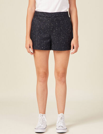 Short ajusté à sequins bleu marine femme