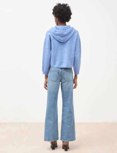 Pull &agrave; capuche zipp&eacute; bleu ciel femme