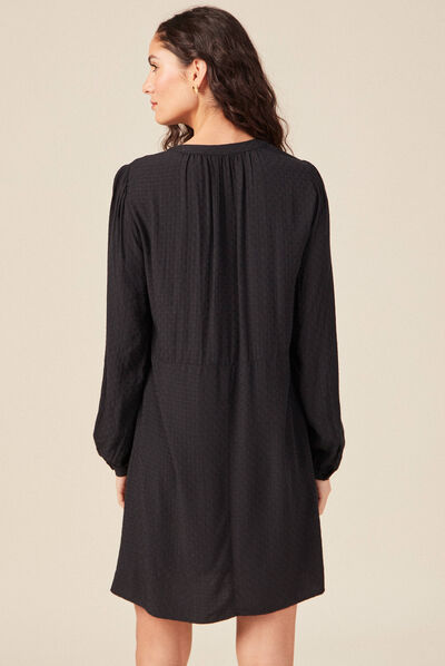 Robe trapèze col en V noir femme