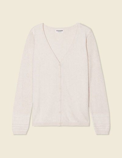 Gilet manches longues boutonné creme femme