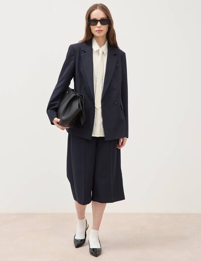 Bermuda large taille haute bleu marine femme