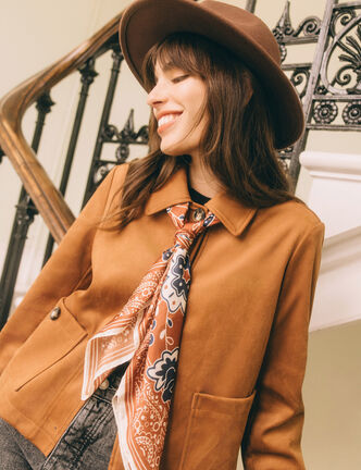 Veste manches longues col classique camel femme