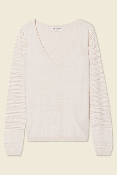 Pull à manches longues creme femme