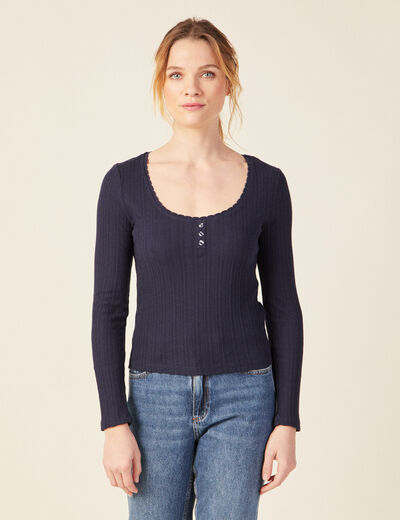T-shirt à manches longues bleu marine femme