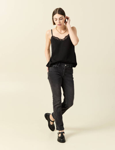 Jeans slim taille standard 7/8&egrave;me denim noir femme