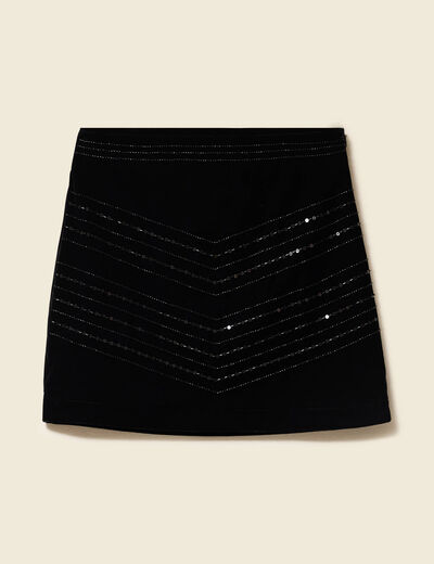 Jupe doubl&eacute;e broderie effet brillant noir femme