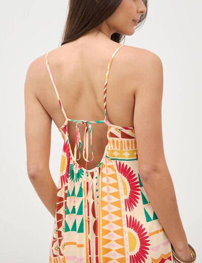 Robe longue fines bretelles col rond multicolore femme