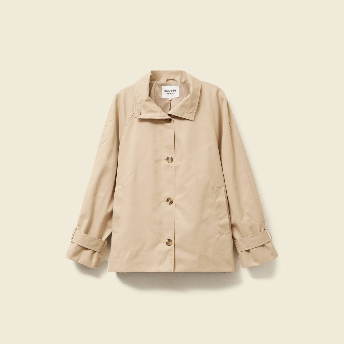 Trench droit court col montant beige femme