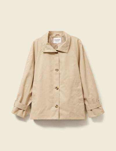 Trench droit court col montant beige femme
