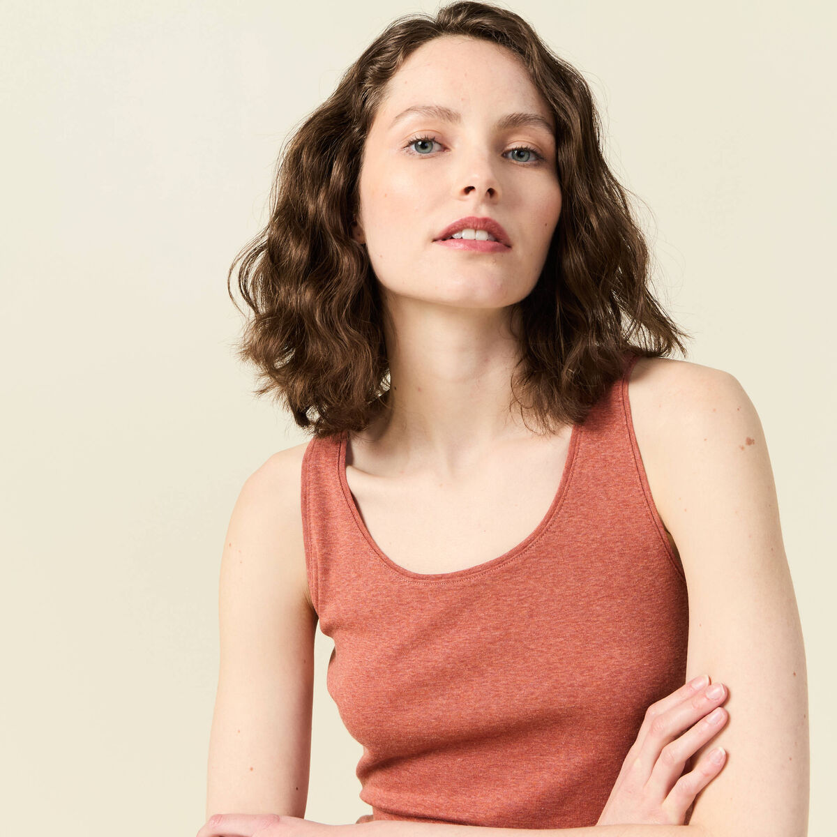 Débardeur femme uni col arrondi Instinct orange femme