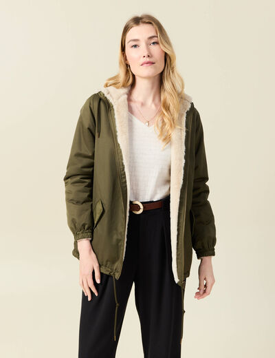 Parka r&eacute;versible vert kaki femme