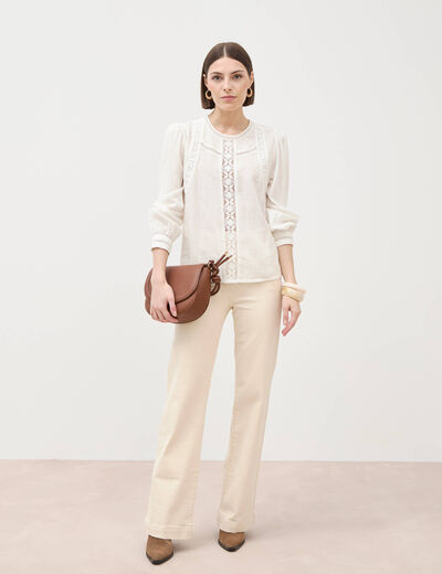 Jeans flare &agrave; pont denim blanc femme