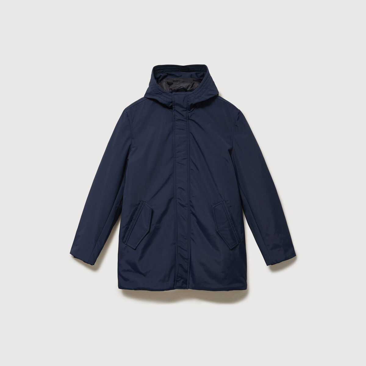 Parka longue droite &agrave; capuche bleu marine homme